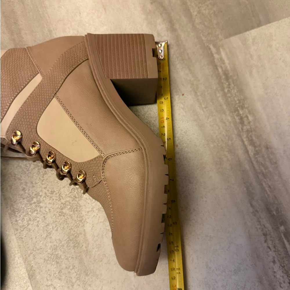 JustFab Tan Lace Up Boots with Rugged Sole - Picture 7 of 7